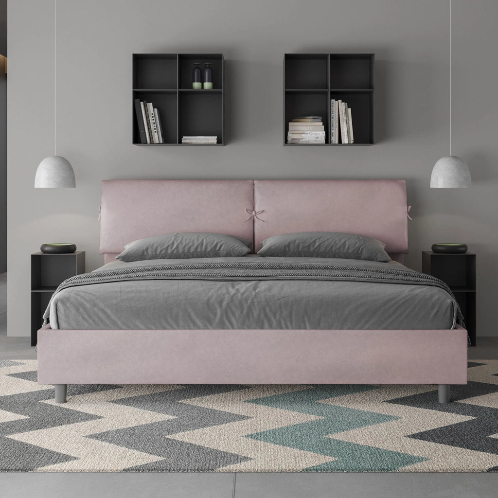 BS COM Letto matrimoniale king size senza rete imbottito 200x200 microfibra glicine