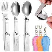 Set di forchette e cucchiai pieghevoli 3 pezzi - Set di cucina da portare - Acciaio inossidabile - Camping all'aperto - Pic-nic - Deposito facile - Set di cucina portatile