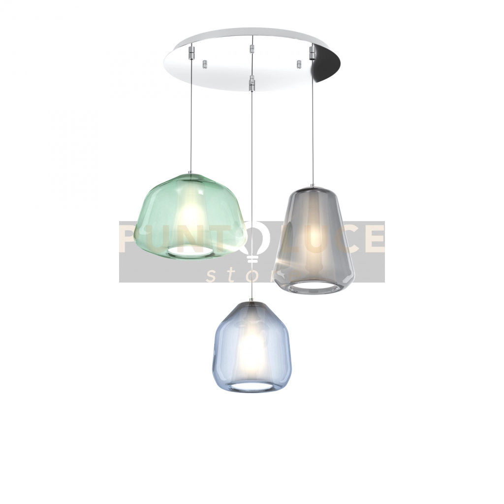 SOSPENSIONE CROMO 3 LUCI TONDA VETRI ALPHA VE + BETA BL + GAMMA FU 1176CR-S3 T ABG-MC