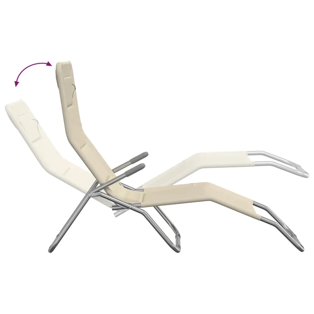 Sedie Pieghevoli 2pz Crema Textilene Acciaio Verniciato Polvere 360173