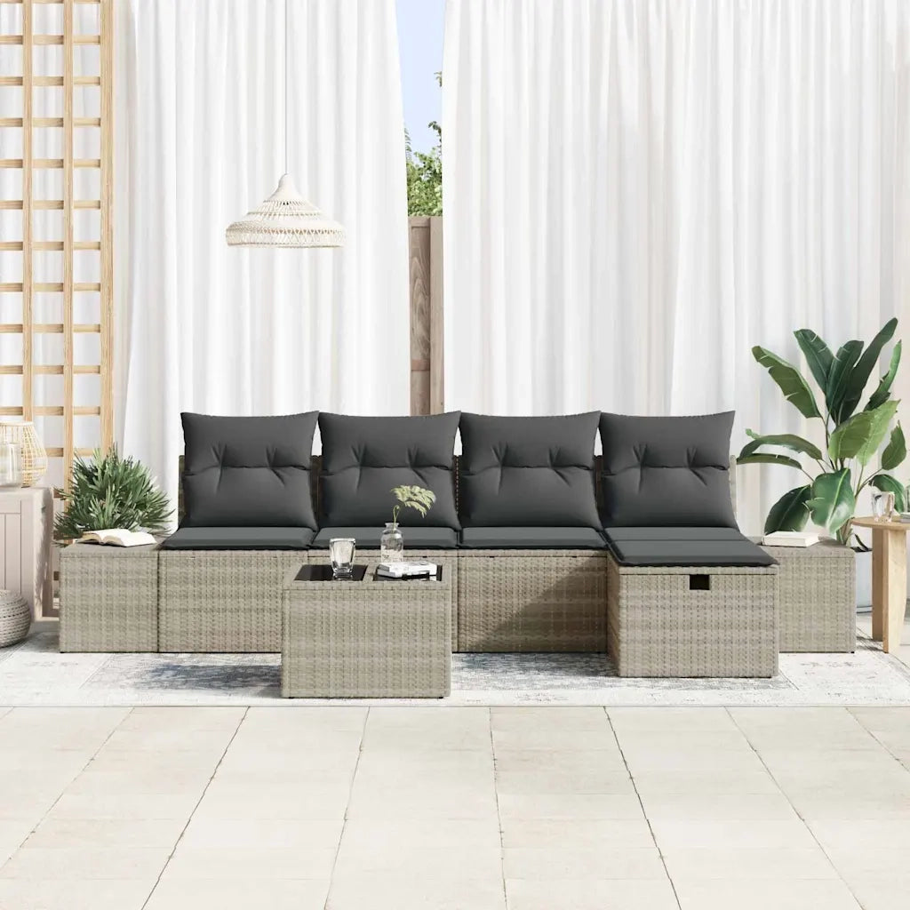 Set Divano da Giardino 6 pcs Grigio chiaro polyrattan 3359371