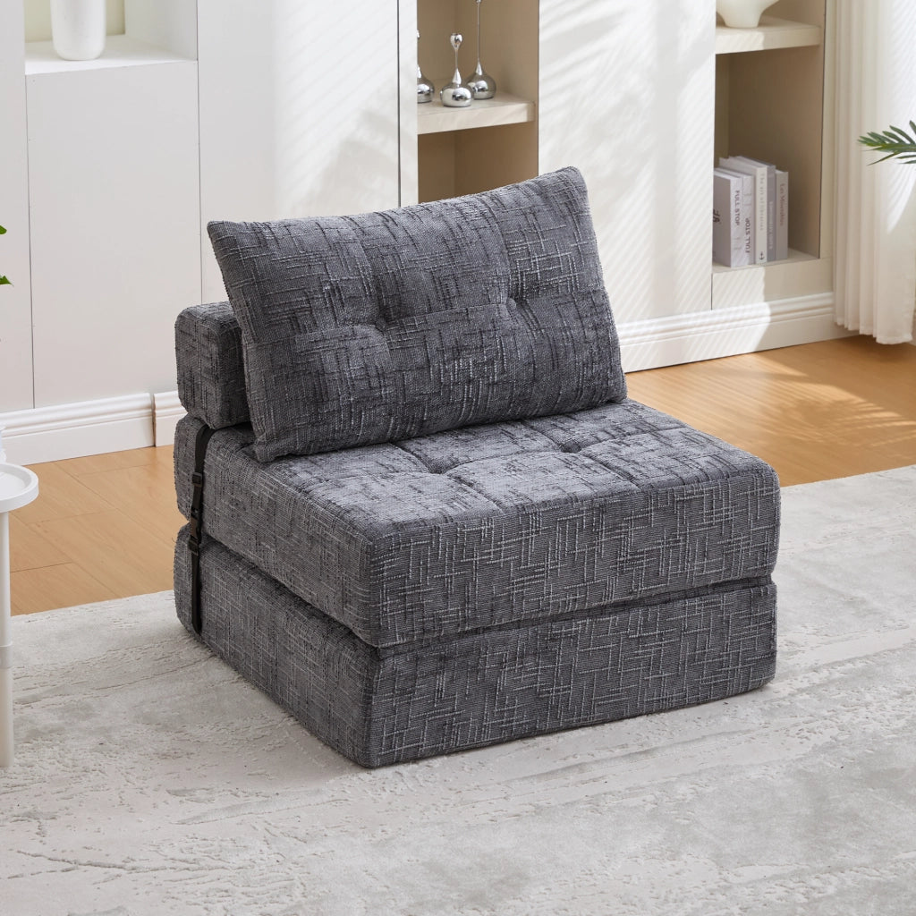 Divano Letto Pieghevole 1 Posto con Cuscini Cervicale e Lombare Salvaspazio Divano da Pavimento in Chenille Grigio
