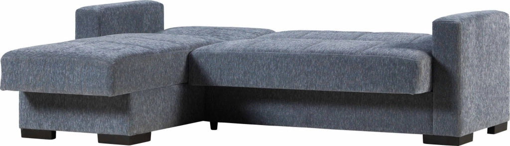 Divano letto Armadillo, Divano letto ad angolo con penisola reversibile, SofÒ  contenitore da soggiorno con chaislongue e 2 cuscini, Cm 230x150h81, Grigio