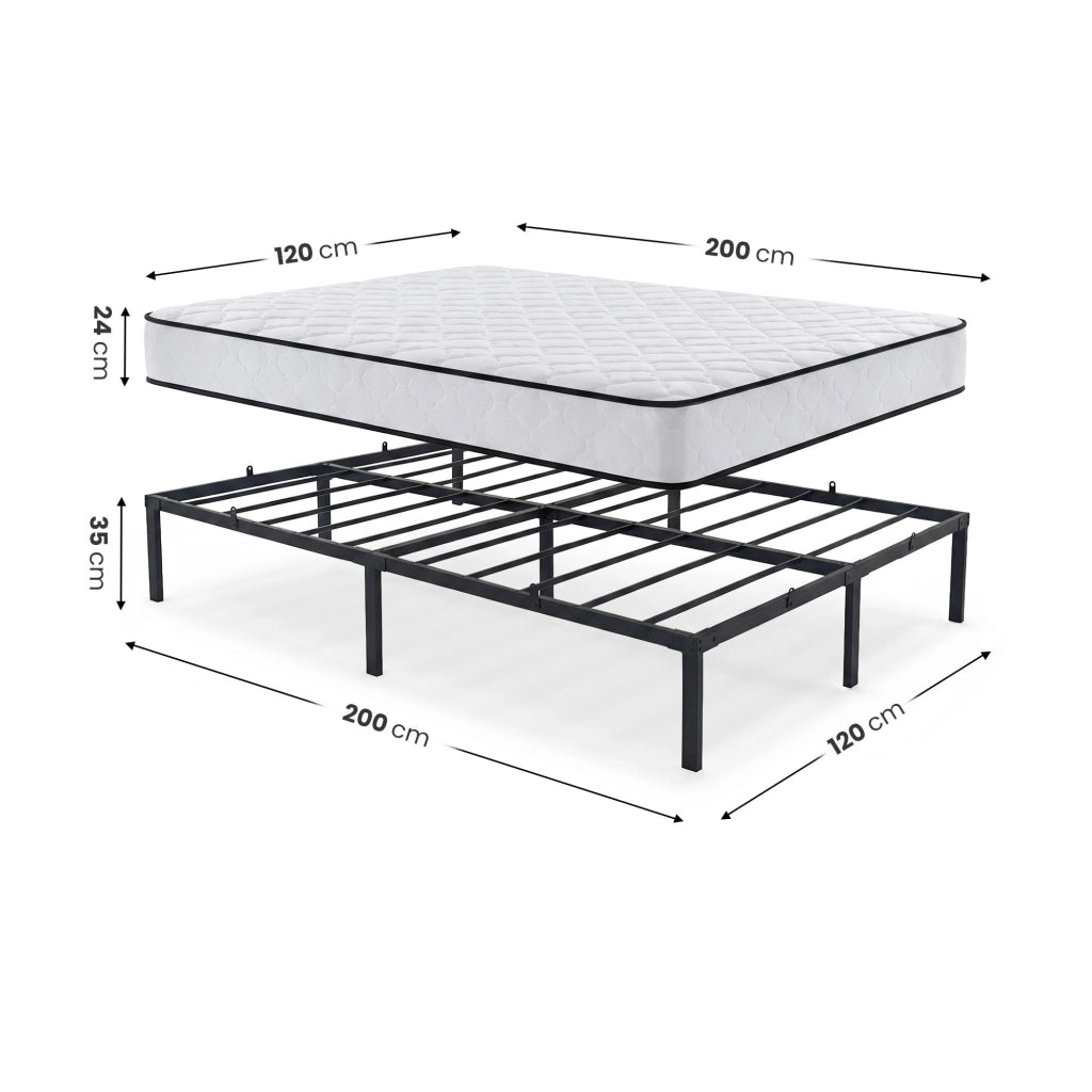 Struttura Letto Pieghevole in Metallo con Materasso Rete a Doghe 120x200 cm Nero Letto per Ospiti 9 Gambe 20 Doghe