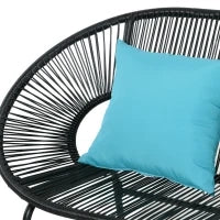 Panchina da Giardino a 2 Posti in Metallo e Corda in Rattan Sintetico con 2 Cuscini, 132L x 72l x 83H cm, Nero