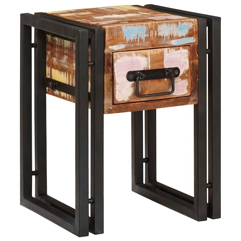 Tavolino con cassetto 30 x 30 x 40 cm Legno Recuperato Massello 4016716