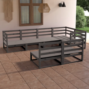Set Divani da Giardino 7 pz Grigio in Legno Massello di Pino 3075646