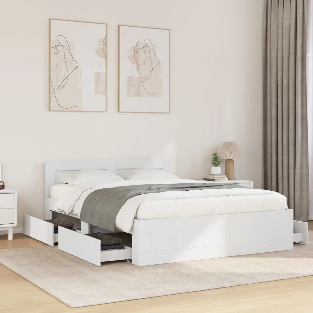 Letto matrimoniale | Letto per adulti | Giroletto con Testiera Bianco 120x190 cm in Legno Multistrato