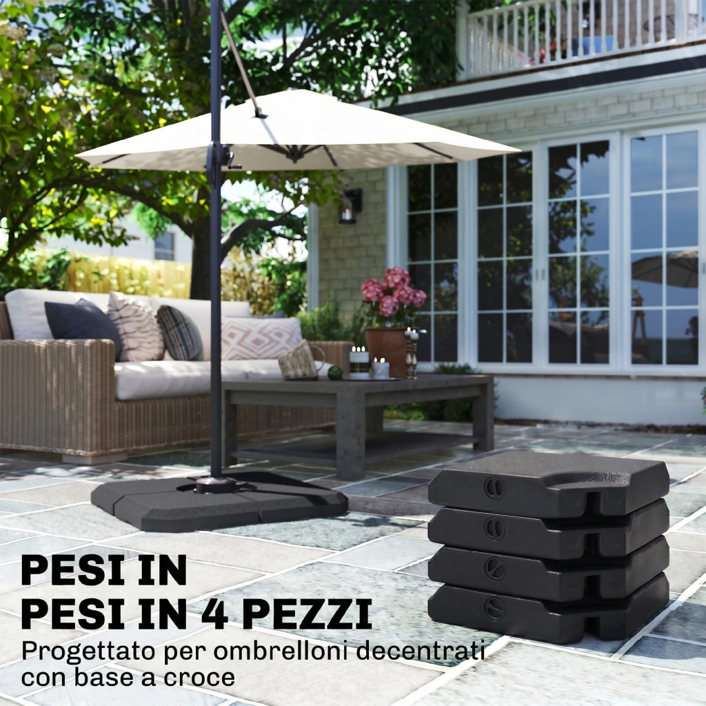 Base per Ombrellone a Braccio da 4 Pezzi Riempibile con Acqua o Sabbia per Basi a Croce da 100x100cm, Nero