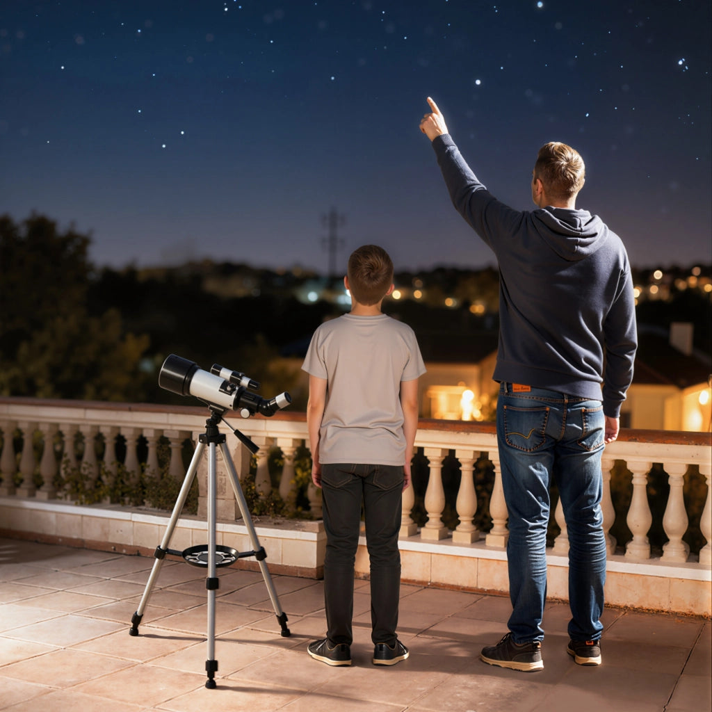 Telescopio Astronomico 70mm con 2 Lenti Oculari e Adattatore Smartphone, 80x80x135 cm, Bianco e Nero