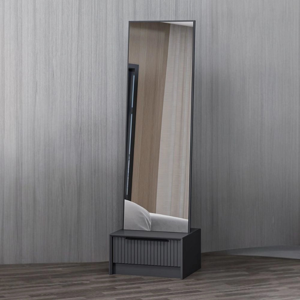 Specchio Kale con base cassetto antracite 54x45x178H