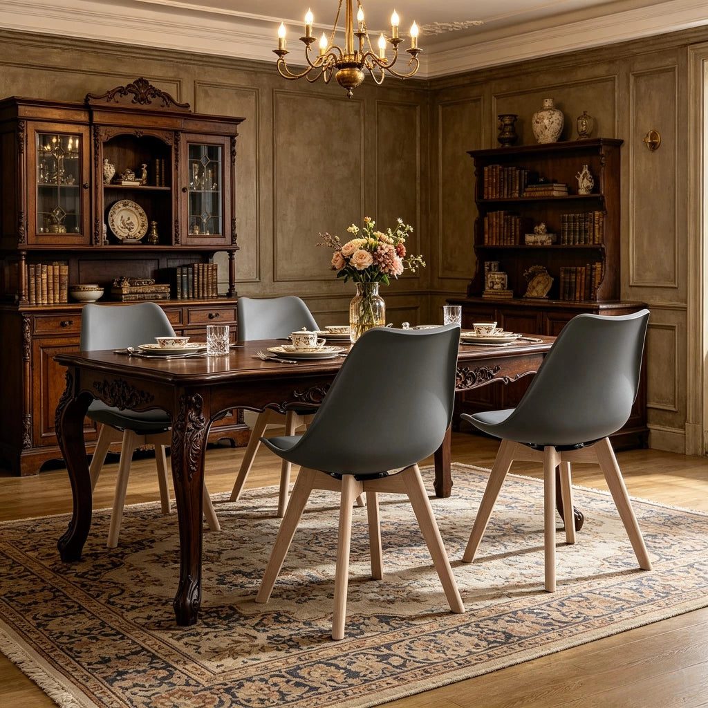 Sedia da Pranzo Girevole a 360° Set da 4 con Schienale Ergonomico, Similpelle Grigia 40.5 × 83 × 40.5 cm