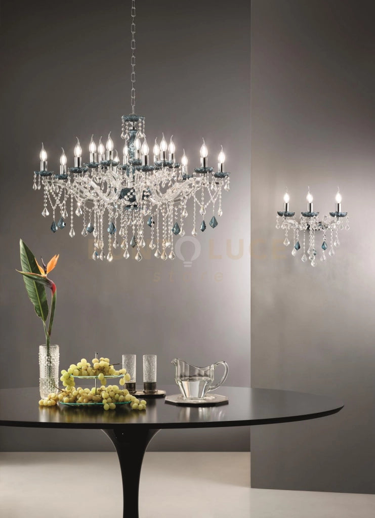 LAMPADARIO DAMASCO 16 LUCI OTTANIO E CROMO ATTACCO E14 D.95CM
