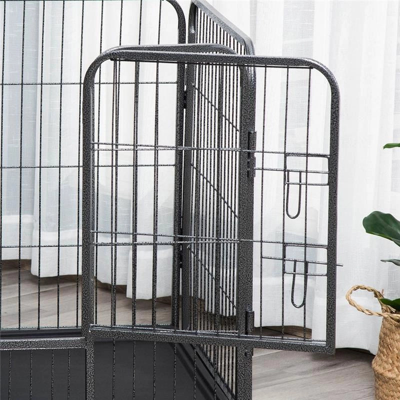 BOX PER CANI RECINZIONE IN METALLO PER ANIMALI CON 4 PANNELLI, PORTA CON DOPPIO BLOCCO E VASSOIO SUL FONDO, 109X74X71CM, GRIGIO