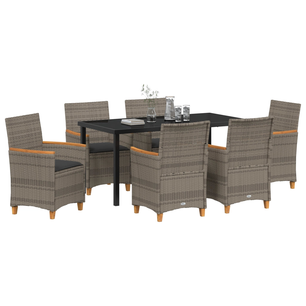 Set da pranzo da giardino 7 pezzi con cuscini grigio rattan polimerico