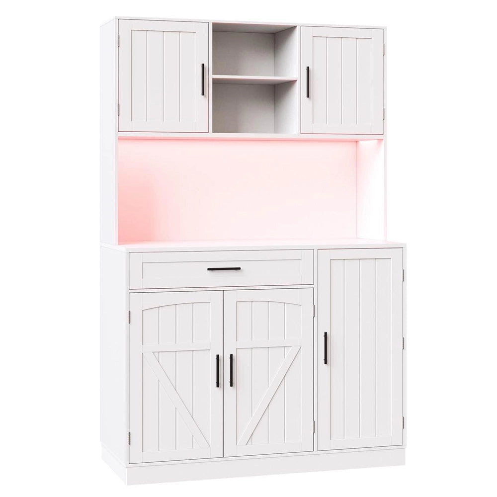 Armadio laterale per cucina - Xylo - 110x38x180cm - Bianco - Stile cottage, 5 porte, LED e presa elettrica