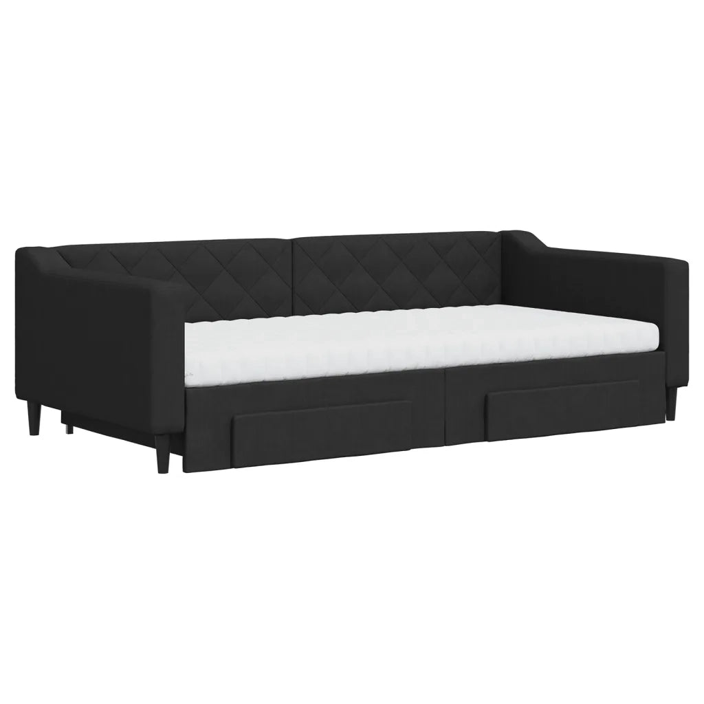 Divano Letto Estraibile con Cassetti Nero 100x200 cm in Tessuto 3197487