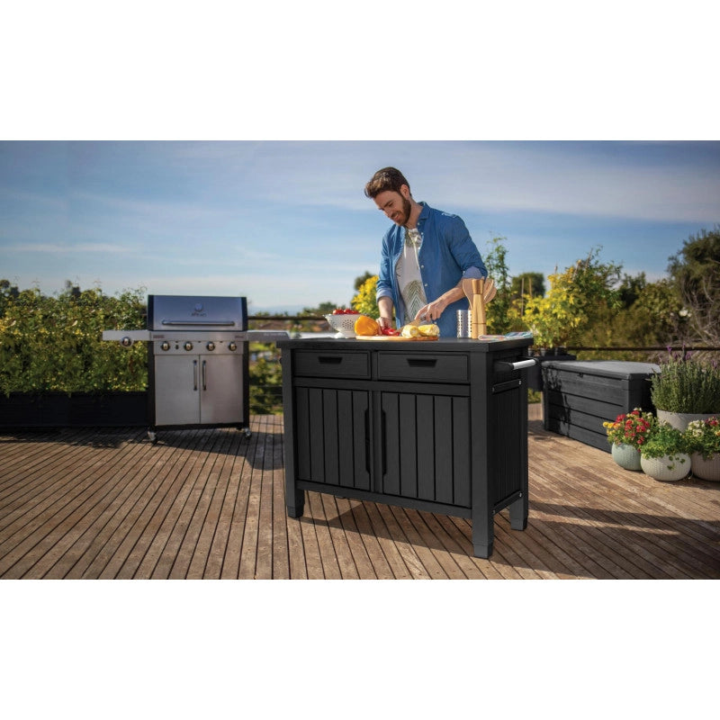 Carrello Cucina da Esterno Unity XL Drawers 207L - Doppio Cassetto e Accessori - Grafite - Keter