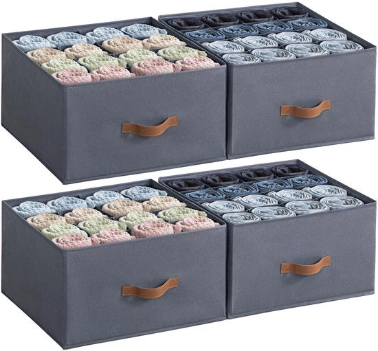 Organizzatore per armadio 4 pezzi, scatola di archiviazione per abbigliamento, 16 cassetti, sistema di organizzazione in tessuto non tessuto, scatole di archiviazione per jeans, pantaloni, asciugamani, camicie e camicie da uomo.