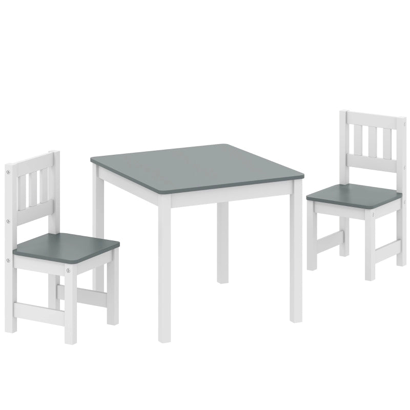 TAVOLO per bambini con 2 sedie, set 3 pezzi, grigio, MDF e pino
