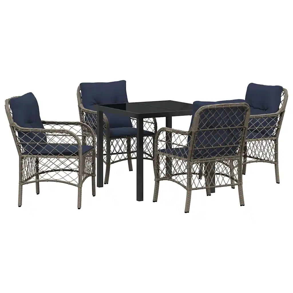 Set da Pranzo per Giardino 5 pcs Grigio e Nero Rattan 3380247