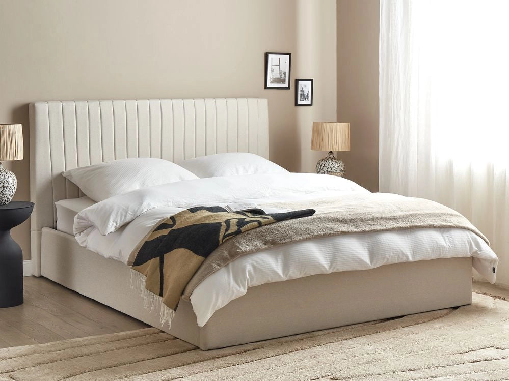 Letto con contenitore  in tessuto beige 160 x 200 cm Testata imbottita