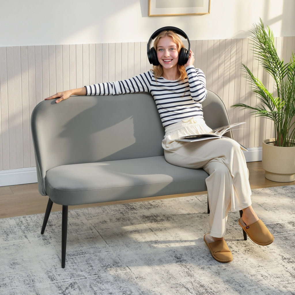 Divano 2 posti ¨C zephmum ¨C Tessuto grigio, struttura metallo e legno