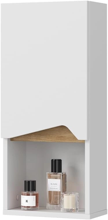 Mobile bagno Marelle, Bianco/Artisan, 30 x 67 cm con porta e scomparto aperto, per montaggio a parete per una conservazione salvaspazio