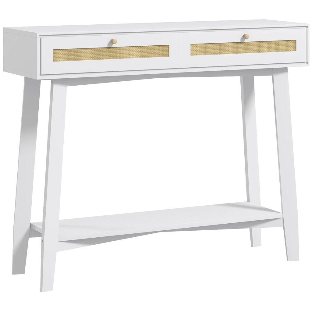 Consolle Ingresso con 2 Cassetti ¨C zephmum ¨C Ratan Bianco 100x30x81