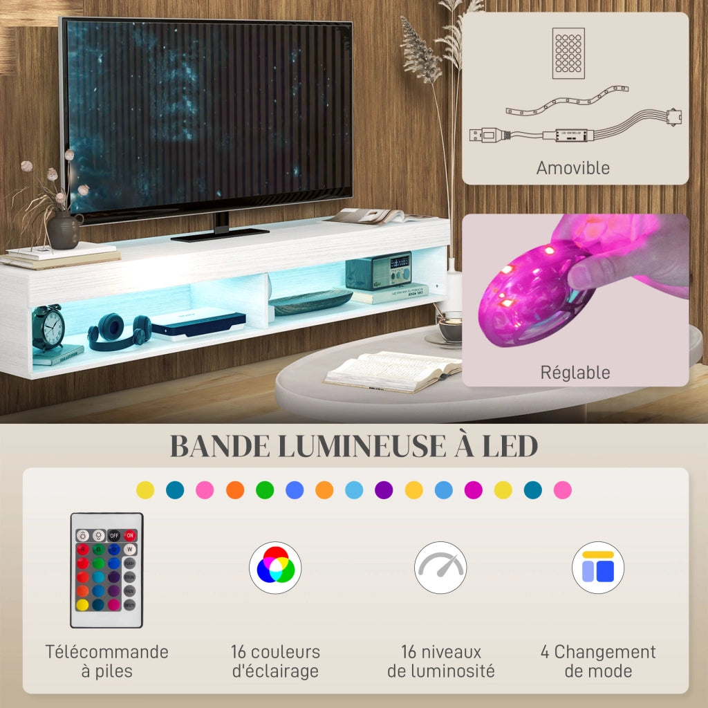 Mobile TV a parete con illuminazione LED ¨C zephmum ¨C bianco 180x40x30 cm