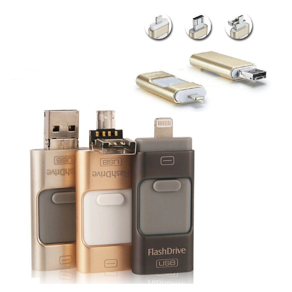 Trade Shop - 3 In 1 Flashdrive 16gb Usb Scomparsa Per Smartphone Pc Archivio Memoria Dati -