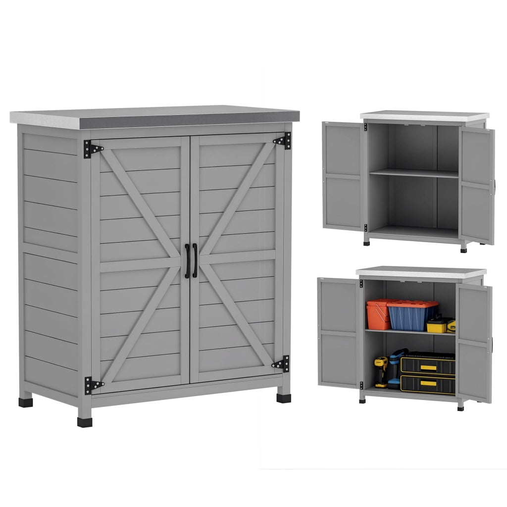 Armadio da Giardino con Ripiano e Banco da Lavoro ¨C Zephmum ¨C Legno e Acciaio, 79x43x92 cm, Grigio