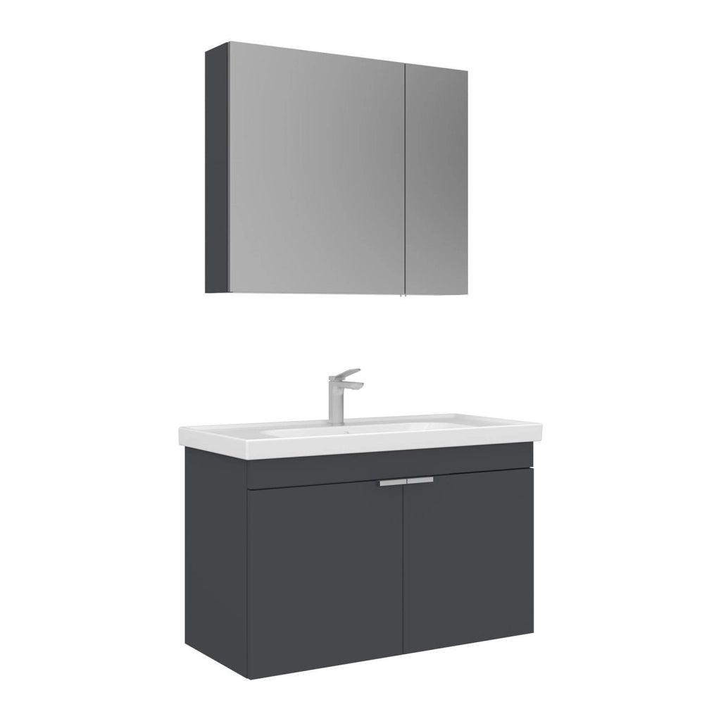 Set mobile lavabo con specchio (2 pezzi) "Desna 90" - 90 x 45 x 58 cm - Antracite opaco