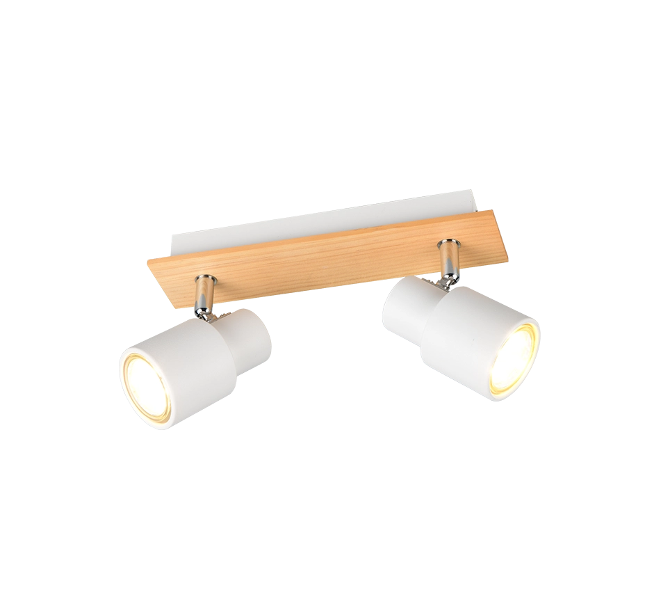 Barra 2 spots, metallo e legno, bianco, L 31 cm, Pierre