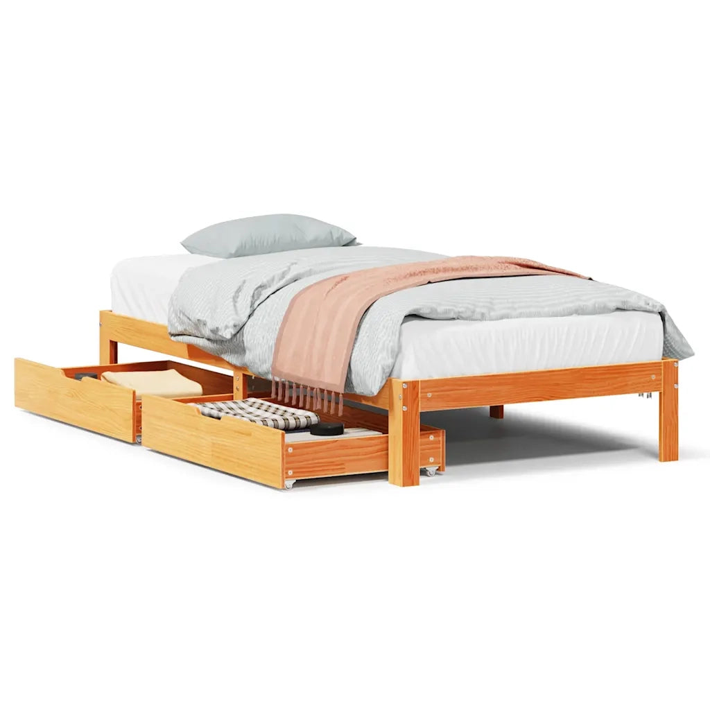 Giroletto Cassetti-Struttura Letto con contenitore Marrone Cera 90x200 cm Legno Massello Pino 569313