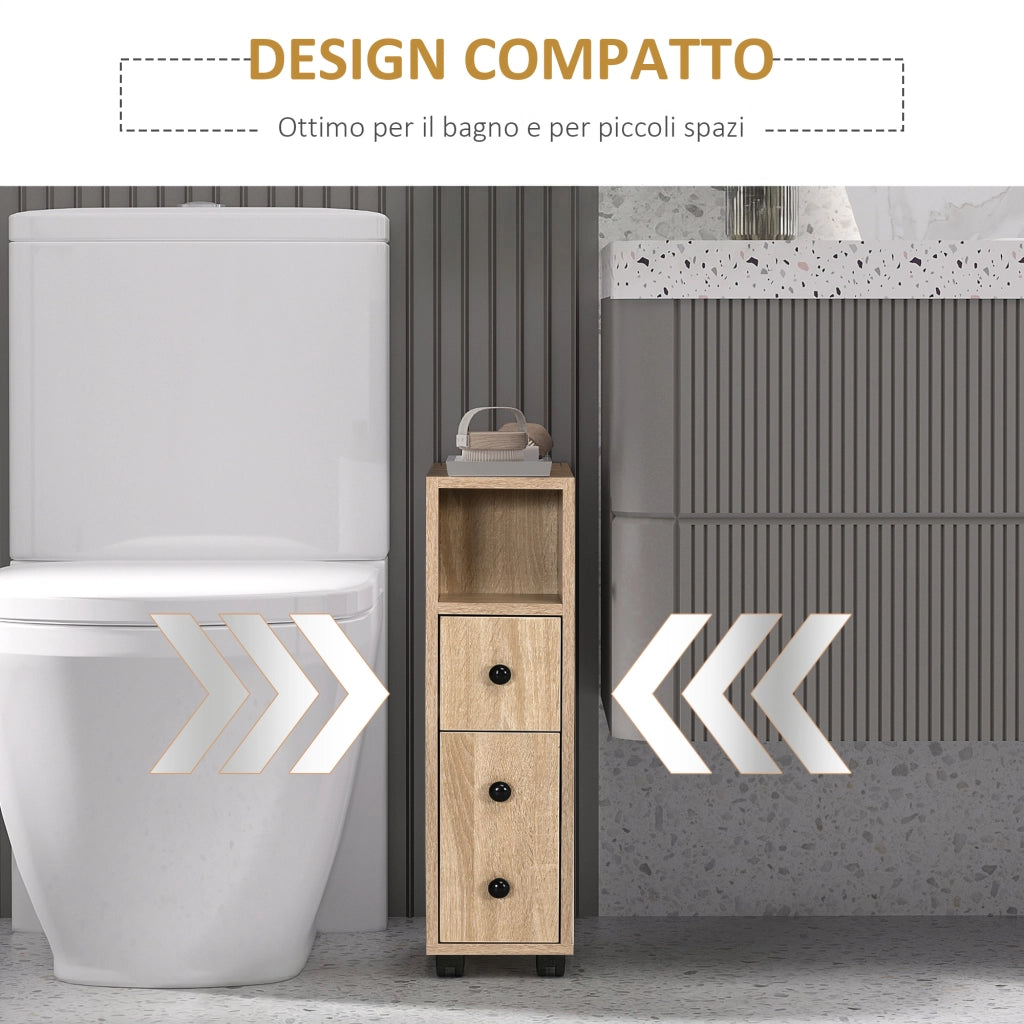 Mobile Bagno con Cassetto e Armadietto ¨C Zephmum ¨C Legno Rovere 18x30x68.5 cm