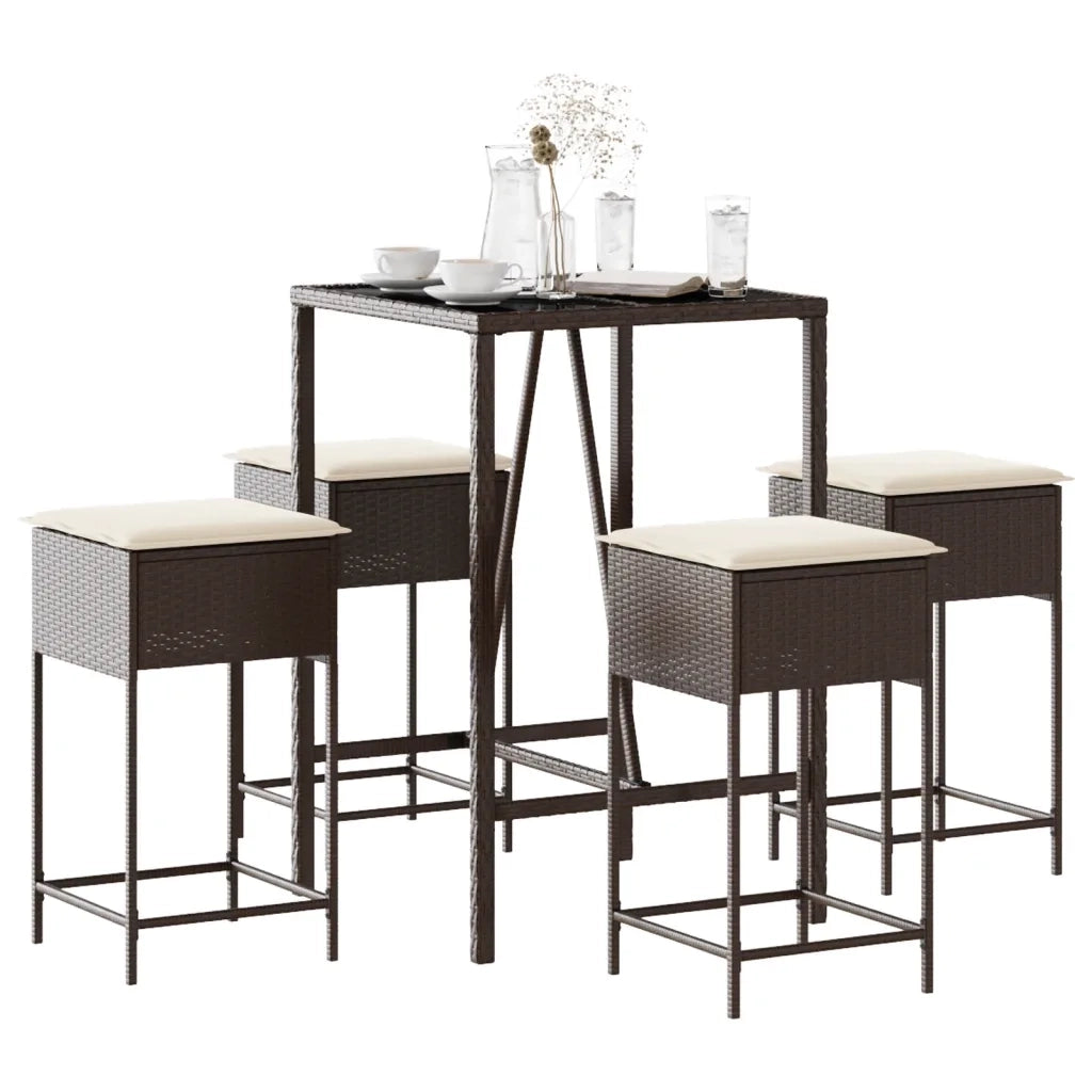 vidaXL Set Bar da Giardino 5 pz con Cuscini in Polyrattan Marrone