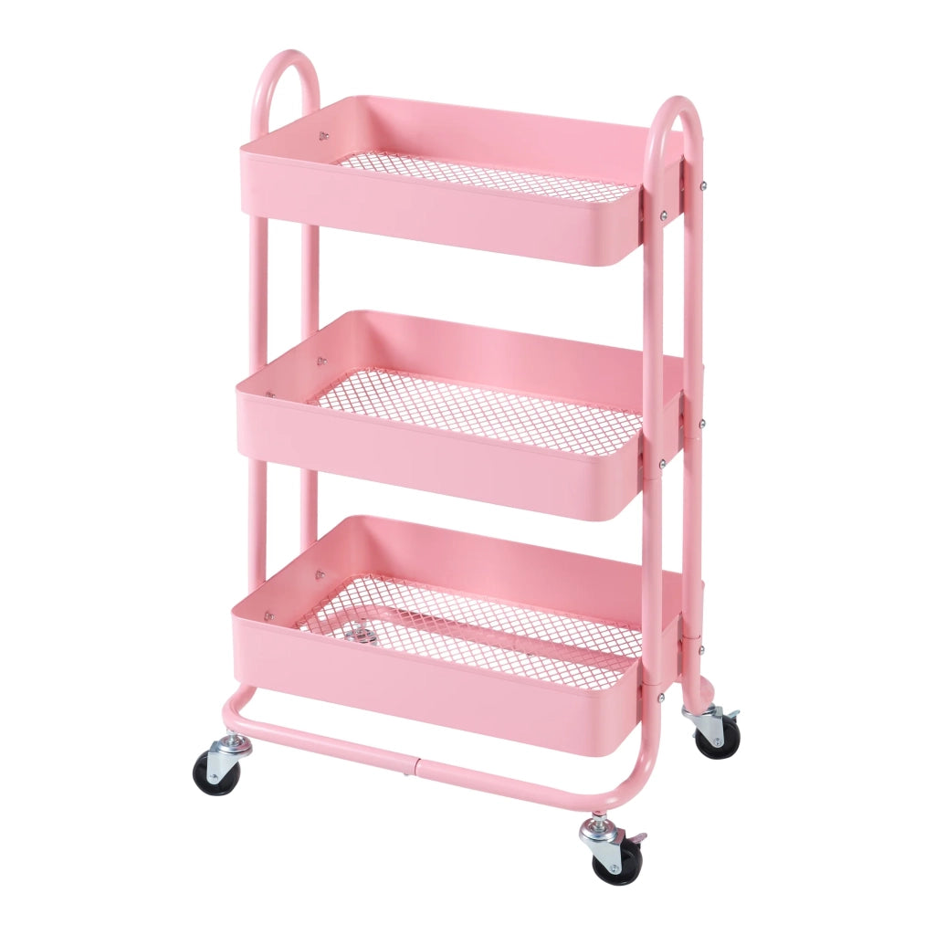 Carrello di servizio mobile contenitore per cucina/soggiorno con 3 cestelli acciaio 79 x 46 x 35 cm rosa 03_0009231