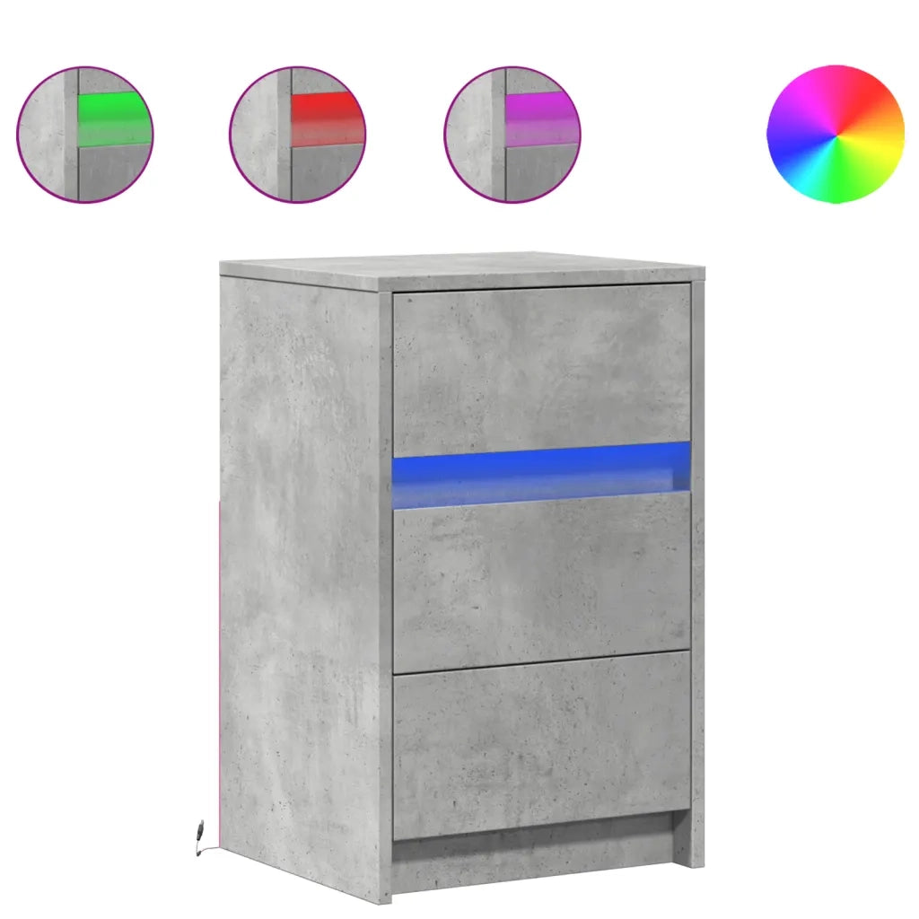 Comodino con Luci LED Grigio Cemento in Legno Multistrato