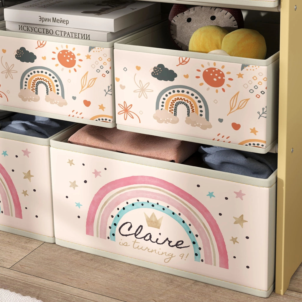 Scaffale bambini 3 ripiani con 9 cassetti tessuto ¨C Xylo ¨C giallo 93x30x70cm