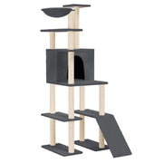 Tiragraffi per gatti mobile torre da arrampicata giocattolo tiragraffi piattaforma da arrampicata con tiragraffi in sisal scuro 166 cm grigio 02_0022677