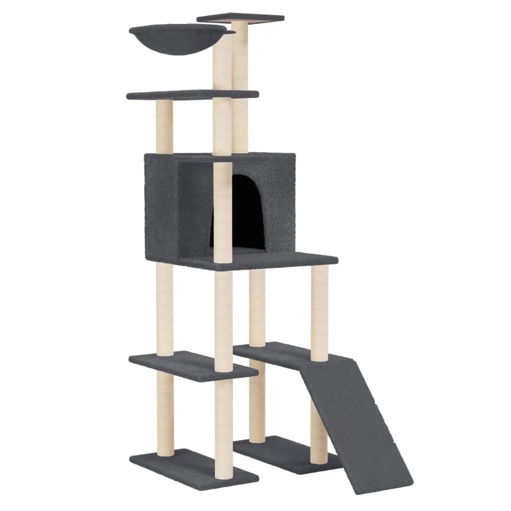 Tiragraffi per gatti mobile torre da arrampicata giocattolo tiragraffi piattaforma da arrampicata con tiragraffi in sisal scuro 166 cm grigio 02_0022677