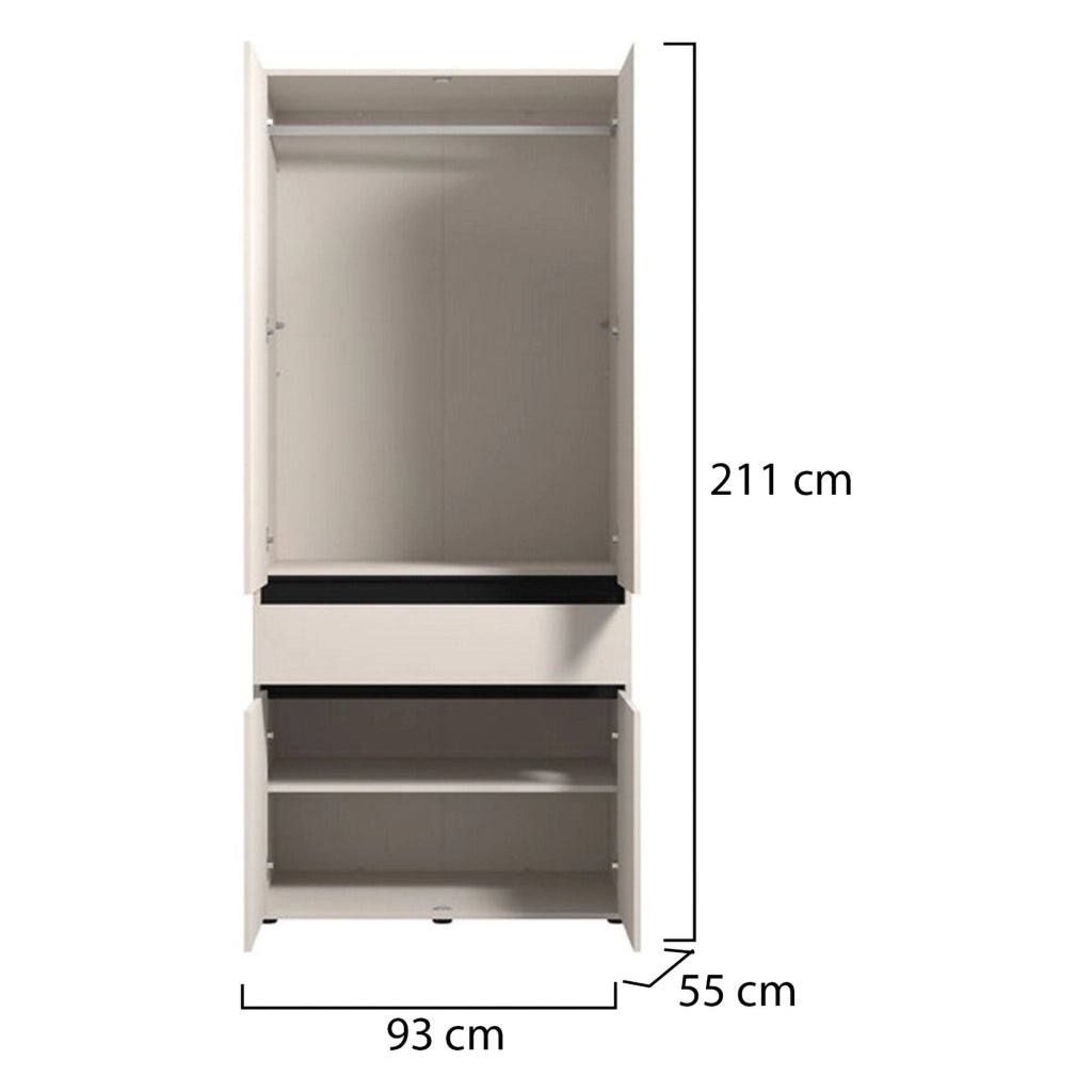 Armadio Camera da Letto Vimercati, Guardaroba Grande 3 Ripiani, 93x210.5h cm Bianco