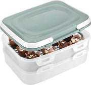 Contenitore da festa con 2 piani e chiusura ermetica - scatola per trasporto torte per alimenti - contenitore da torte con maniglia portacarte - azzurro pastello, 01 pezzo - contenitore azzurro pastello