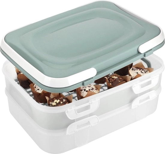 Contenitore da festa con 2 piani e chiusura ermetica - scatola per trasporto torte per alimenti - contenitore da torte con maniglia portacarte - azzurro pastello, 01 pezzo - contenitore azzurro pastello