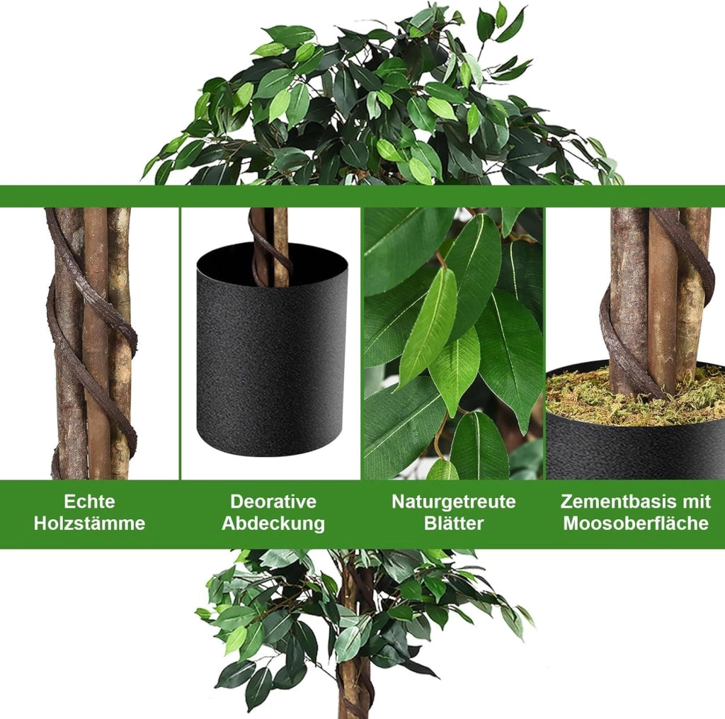 Pianta artificiale per esterni e interni, Ficus Artificiale Autentico 180 CM, 1008 Foglie, Grande Albero Artificiale, Decorazione Casa, Camera, Ufficio, Giardino