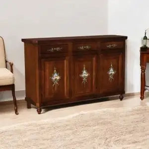 Credenza base napoletana arte povera 3 ante noce con decori a mano