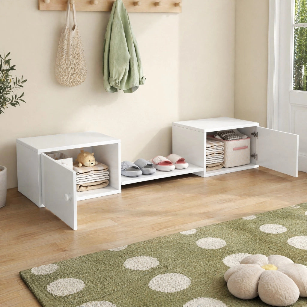Scarpiera a doppia anta per ingresso e sottoletto in legno e MDF bianco con ampio spazio 189 × 40 × 34,5 cm