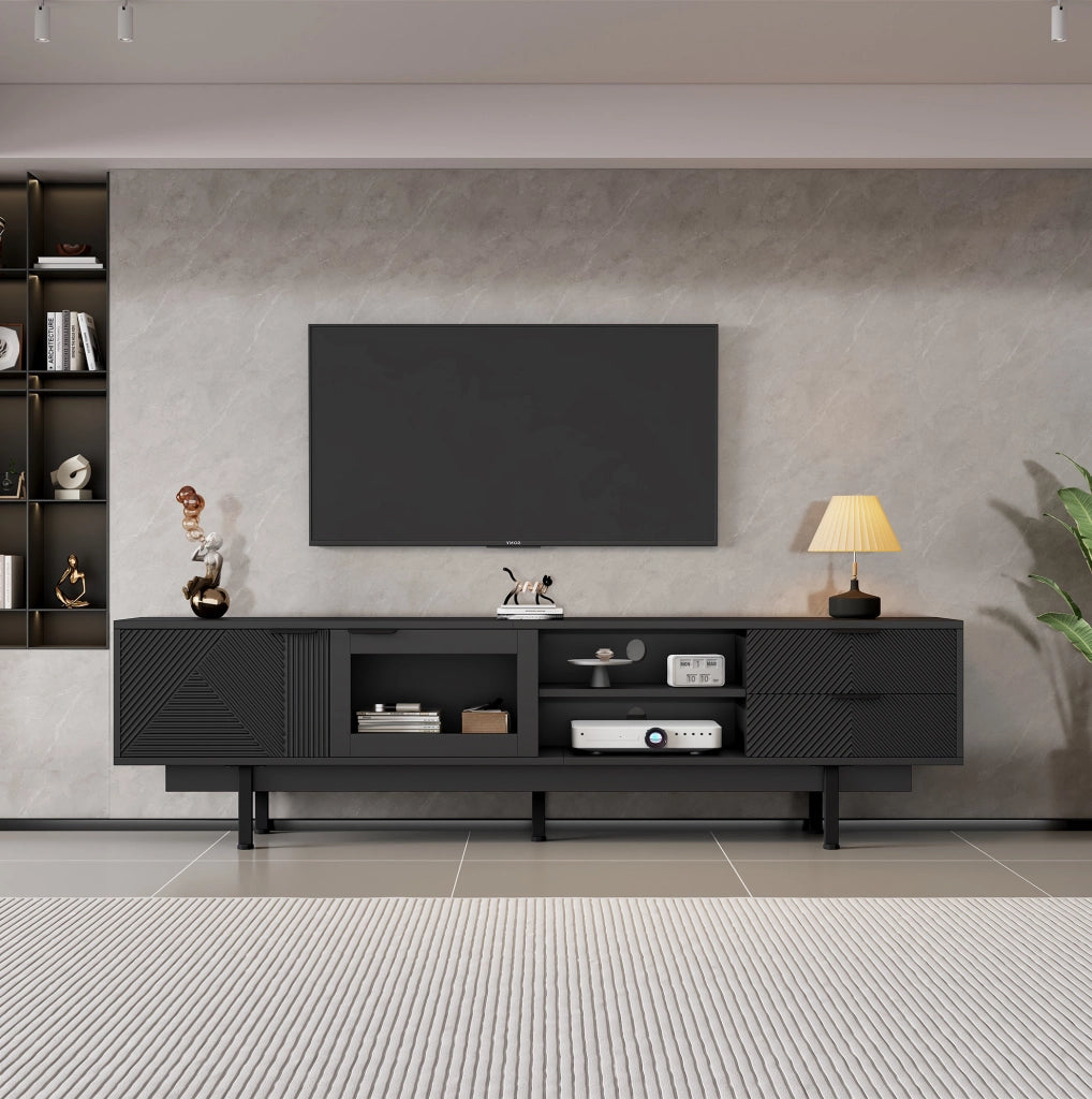Mobile TV moderno 200x40x50;5 cm con 2 ante e 2 cassetti; nero