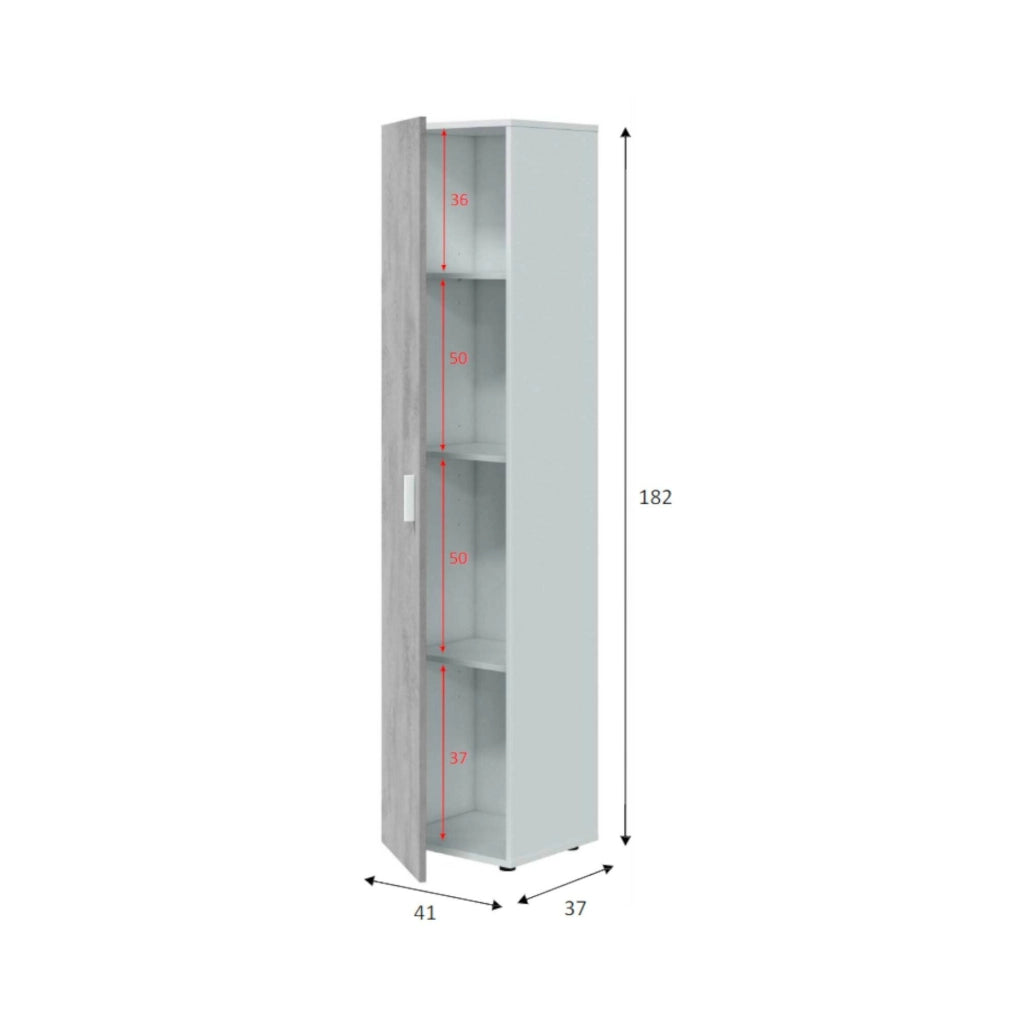 Armadio multiuso Avlis, Mobile ausiliario a 1 anta e 3 ripiani, Guardaroba moderno, Mobile alto a colonna, cm 41x37h182, Cemento e Bianco